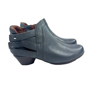 Rockport Cobb Hill Womens Sz 7 Dark Gray Leather Buckle Ankle Boots Moto Grunge